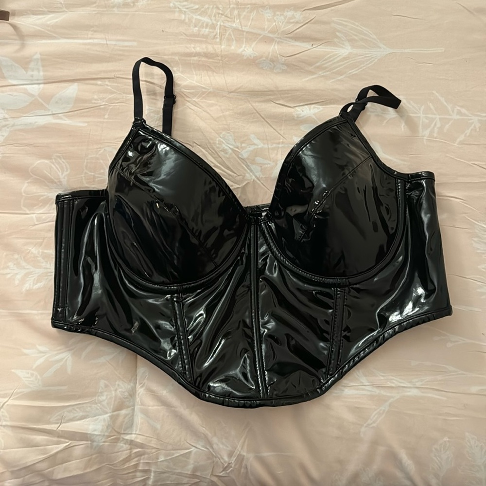 Black latex like corset top